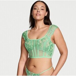 Victoria’s Secret Boho Floral Embroidery Cap Sleeve Corset Top Clueless Green M